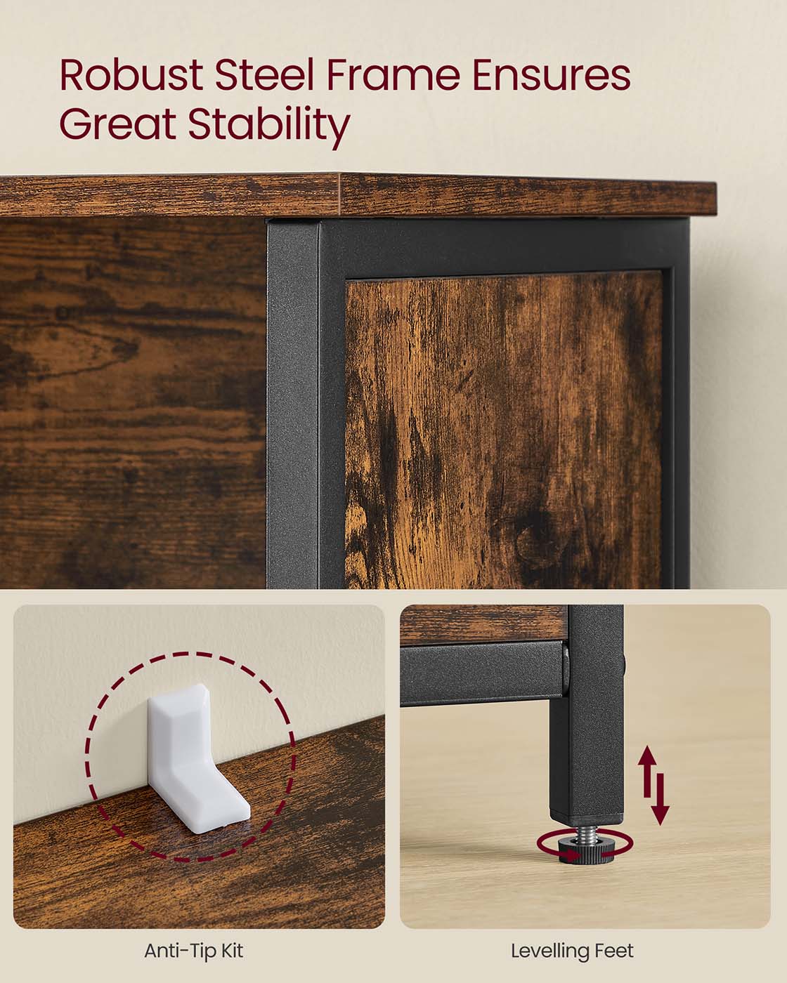 Multifunctional Floor Standing Cabinet - Wood - Rustic Brown and Black - 2 Open Compartments