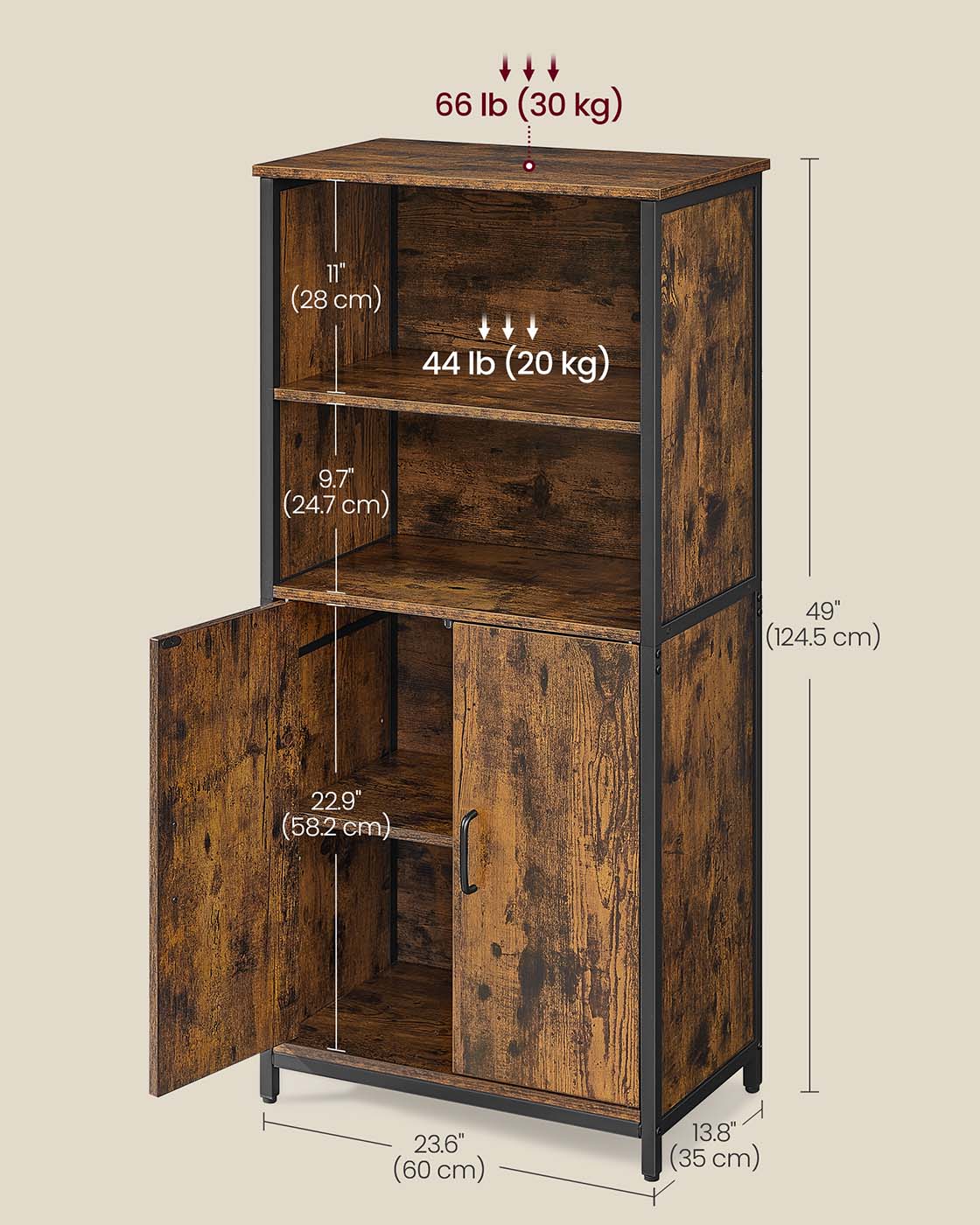 Multifunctional Floor Standing Cabinet - Wood - Rustic Brown and Black - 2 Open Compartments