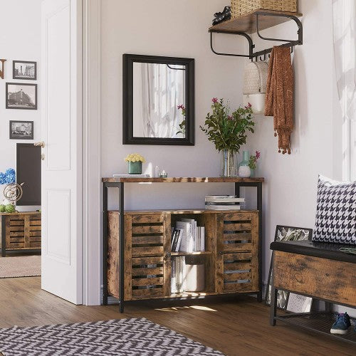 Floor Standing Cabinet - Wood - Rustic Brown - Multi-Functional Storage with Louvred Doors