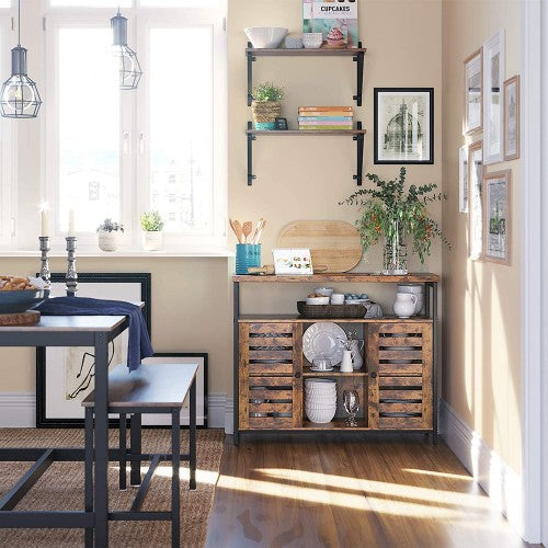 Floor Standing Cabinet - Wood - Rustic Brown - Multi-Functional Storage with Louvred Doors