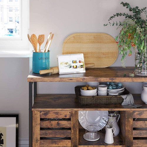Floor Standing Cabinet - Wood - Rustic Brown - Multi-Functional Storage with Louvred Doors