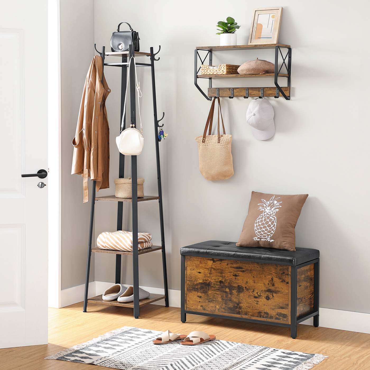Storage Bench - Synthetic Leather - Black and Rustic Brown