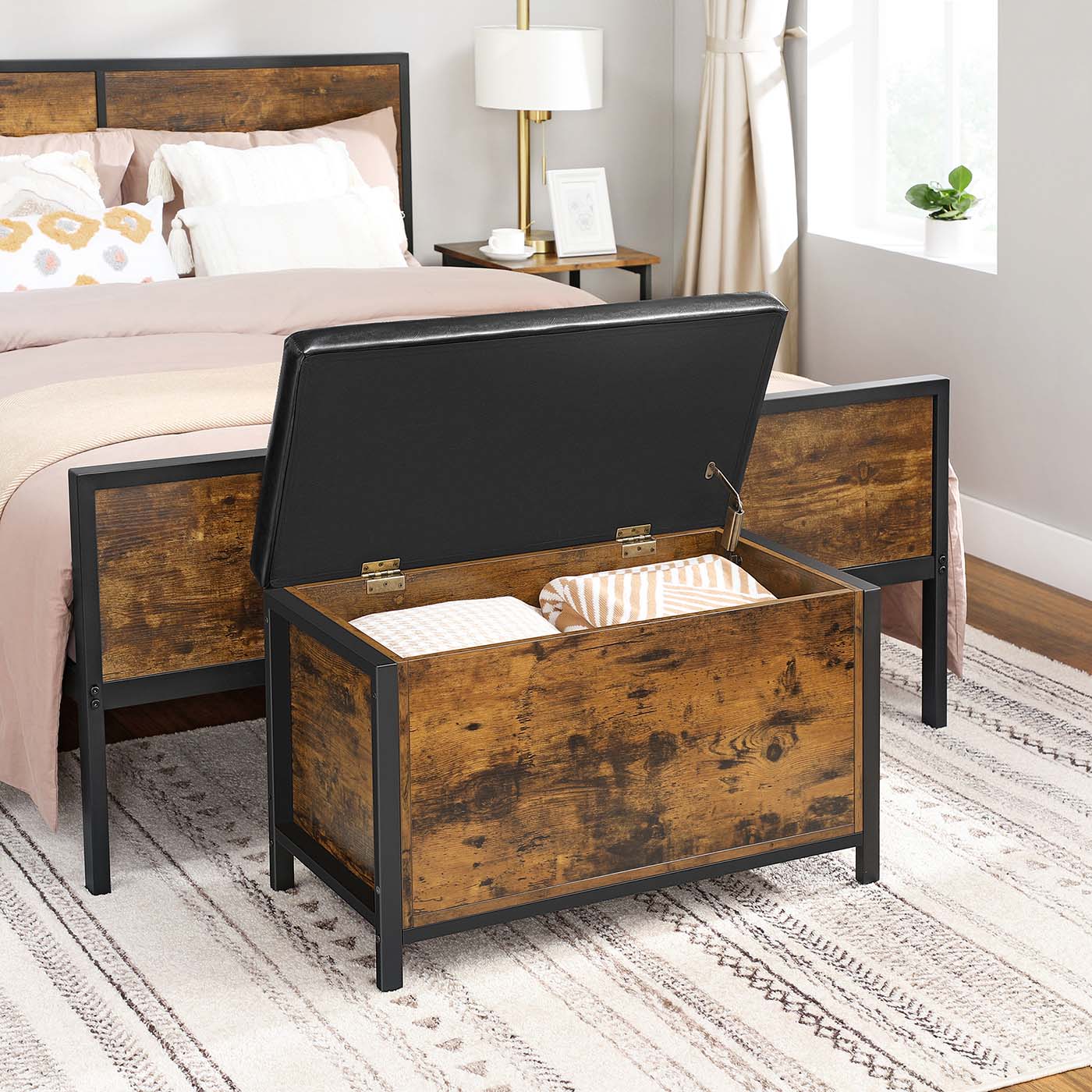 Storage Bench - Synthetic Leather - Black and Rustic Brown