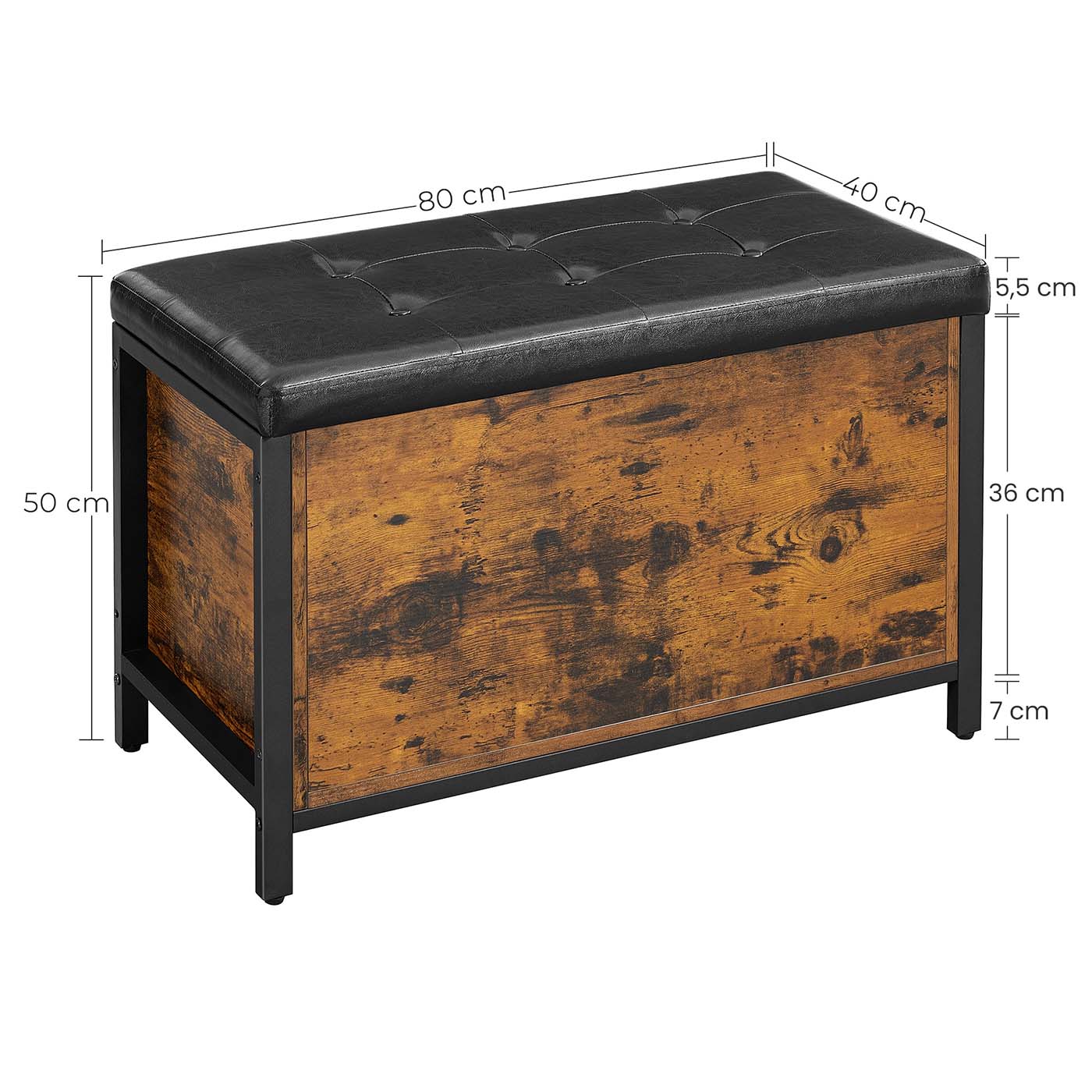 Storage Bench - Synthetic Leather - Black and Rustic Brown