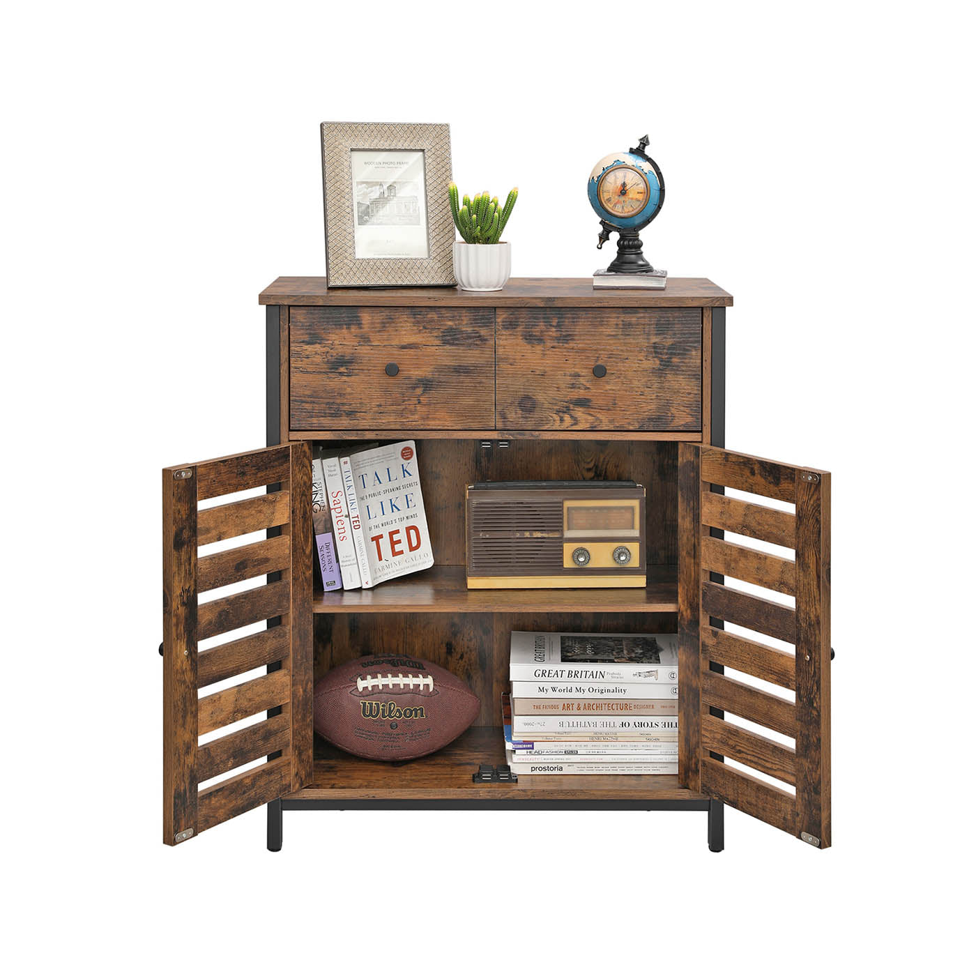 Floor Cabinet - Wood - Rustic Brown - Freestanding with 1 Drawer and Louvered Doors