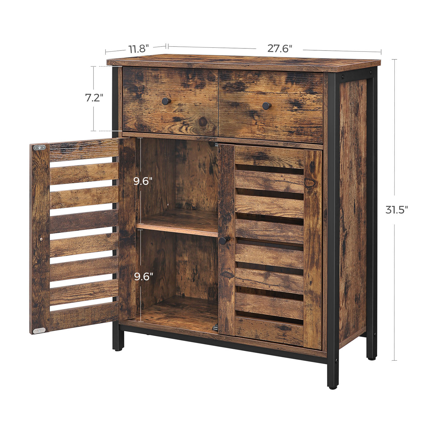 1 Drawer Floor Cabinet - Particleboard and Steel - Rustic Brown