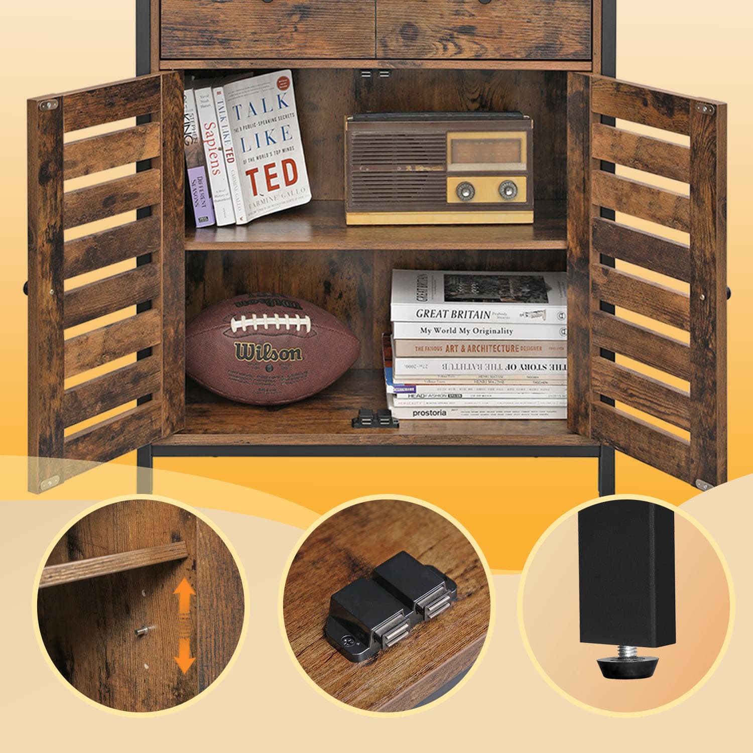 Storage Cabinet - Wood - Rustic Brown - Louvered Doors and Drawer