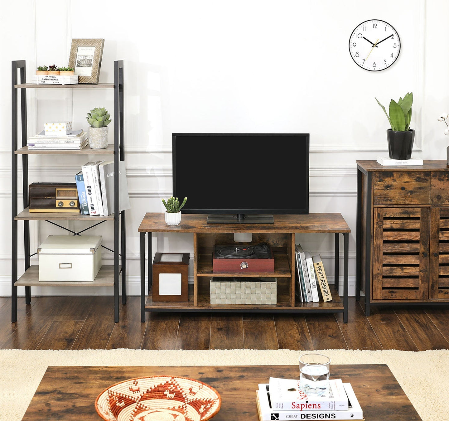 Floor Cabinet - Wood - Rustic Brown - Freestanding with 1 Drawer and Louvered Doors
