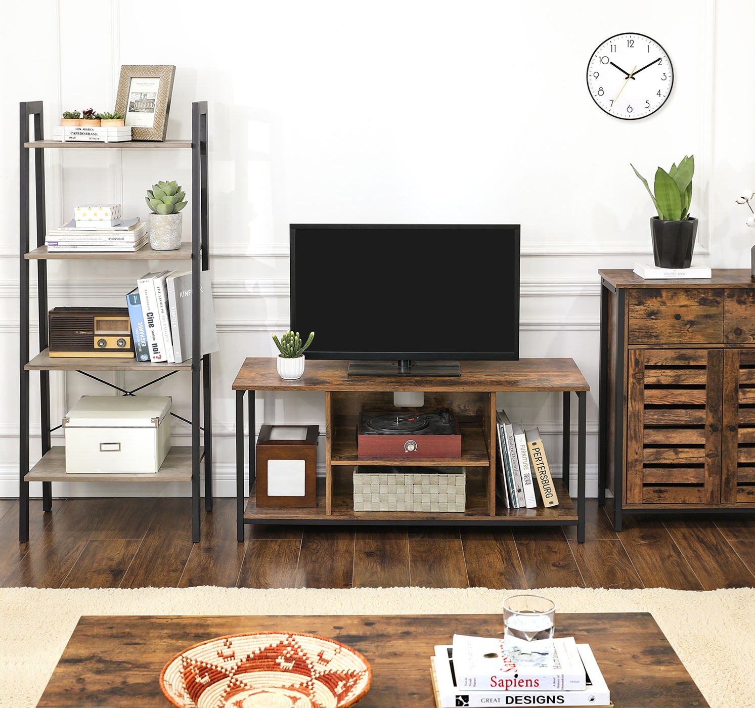1 Drawer Floor Cabinet - Particleboard and Steel - Rustic Brown