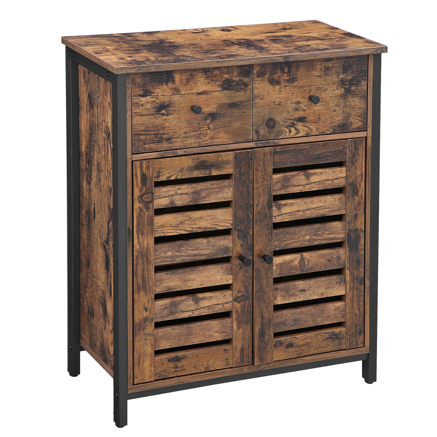 Floor Cabinet - Wood - Rustic Brown - Freestanding with 1 Drawer and Louvered Doors