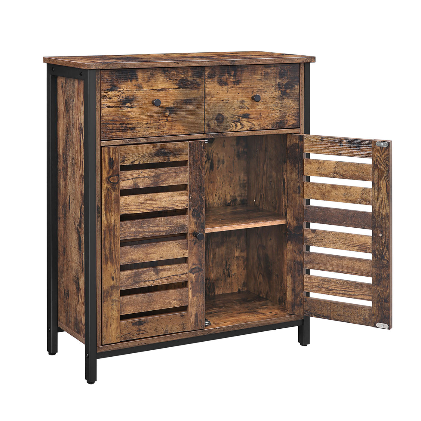 1 Drawer Floor Cabinet - Particleboard and Steel - Rustic Brown