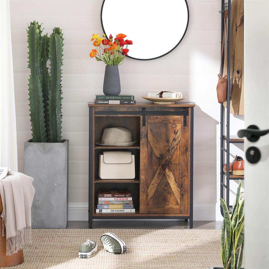 Storage Cabinet - Steel - Rustic Brown and Black - Adjustable Shelves