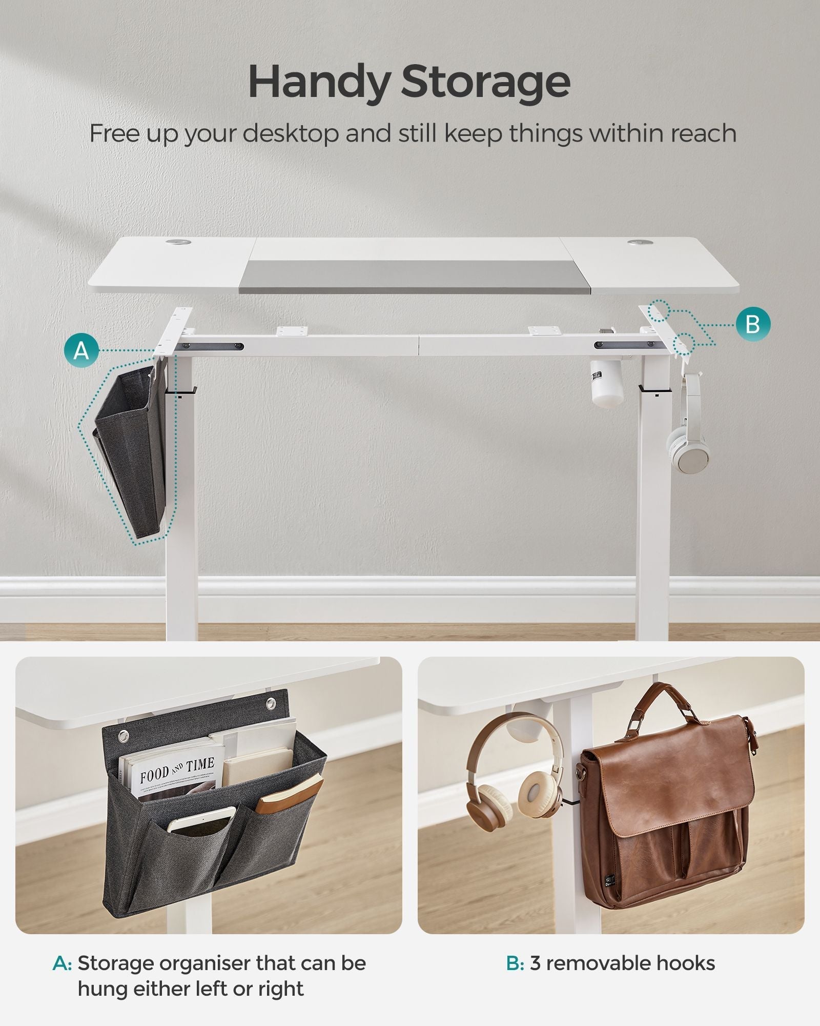 Height Adjustable Electric Desk - 4 Programmable Heights - Engineered Wood - Cloud White