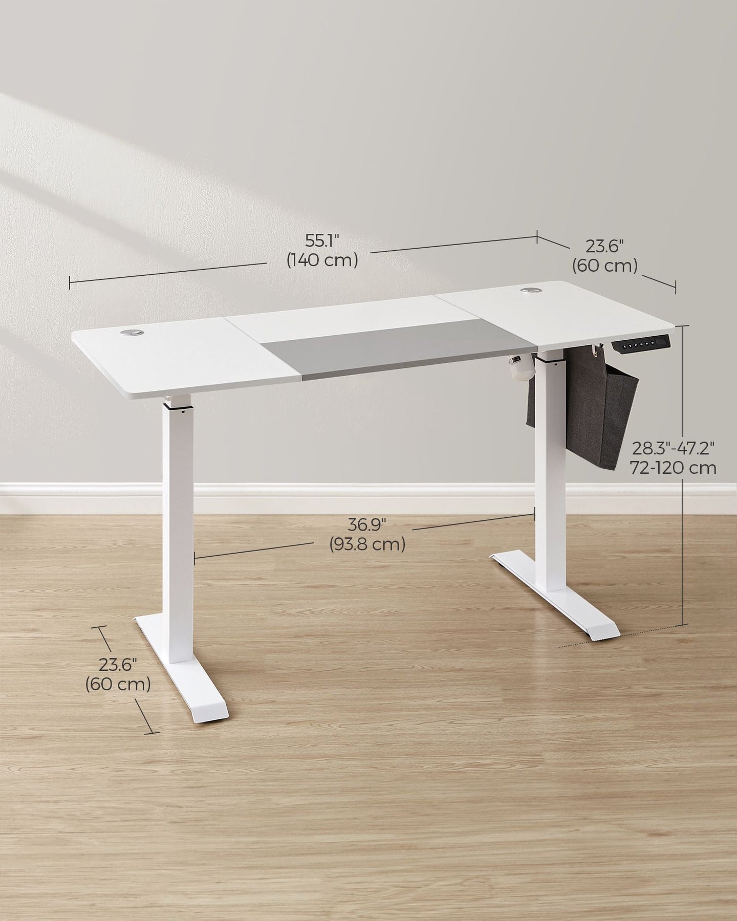 Height Adjustable Electric Desk - 4 Programmable Heights - Engineered Wood - Cloud White