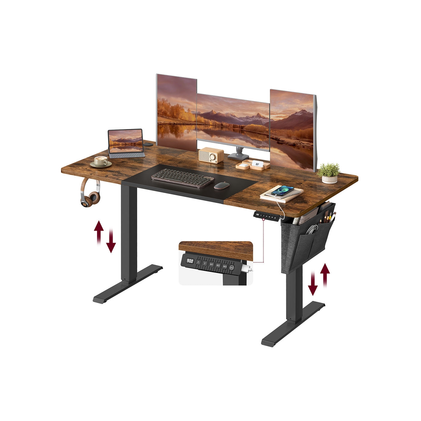 Height Adjustable Electric Standing Desk - Wood - Black - Ergonomic Design