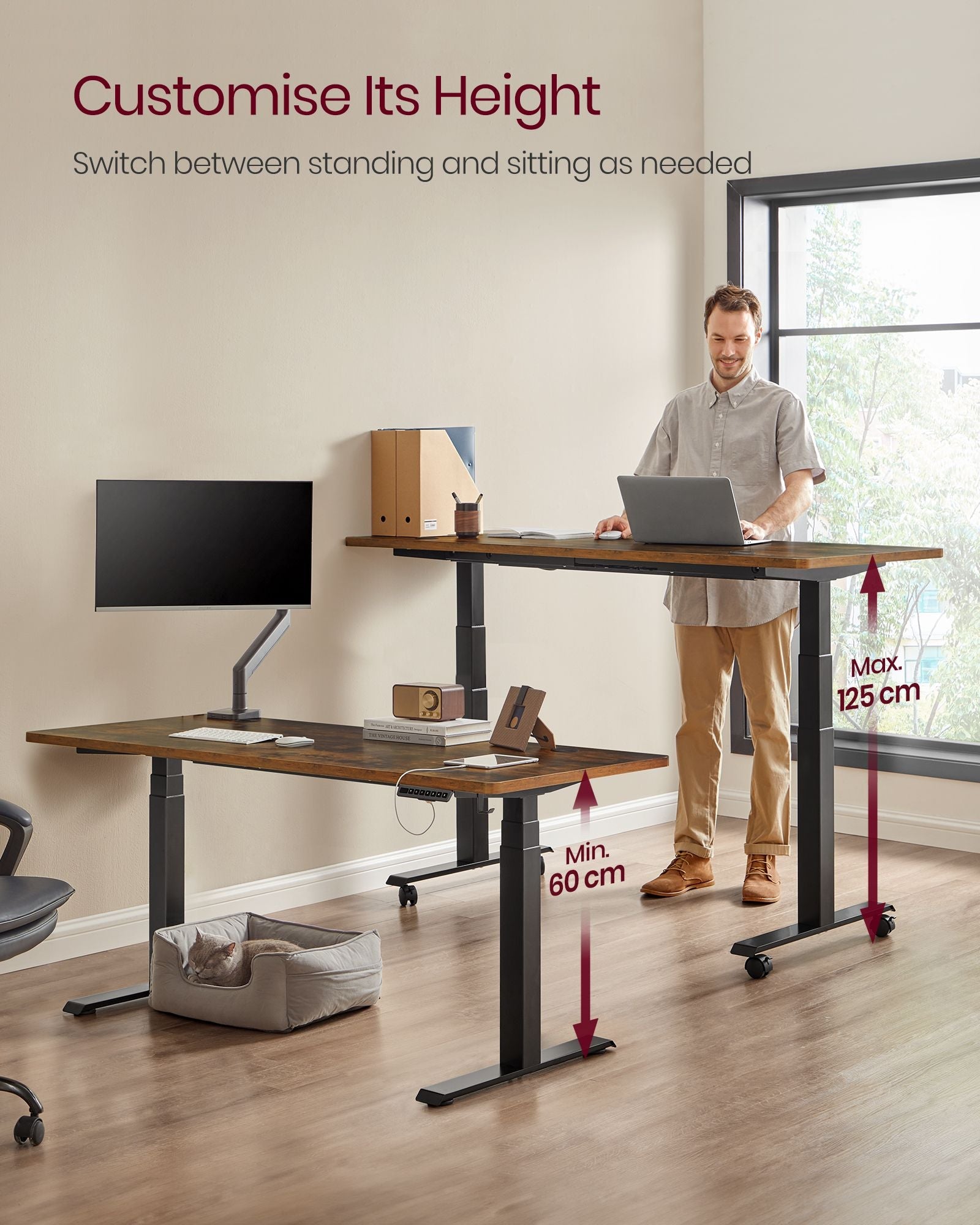 Electric Standing Desk Frame - Metal - Black - Height Adjustable with Double Motor and Memory Function