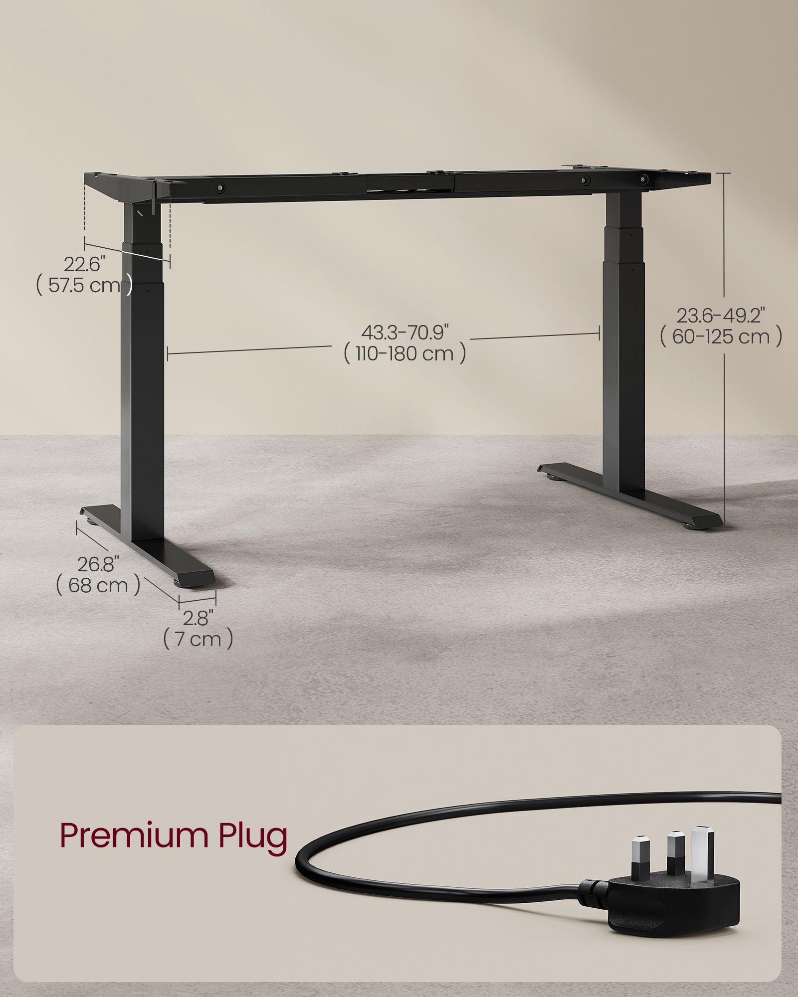 Electric Standing Desk Frame - Metal - Black - Height Adjustable with Double Motor and Memory Function
