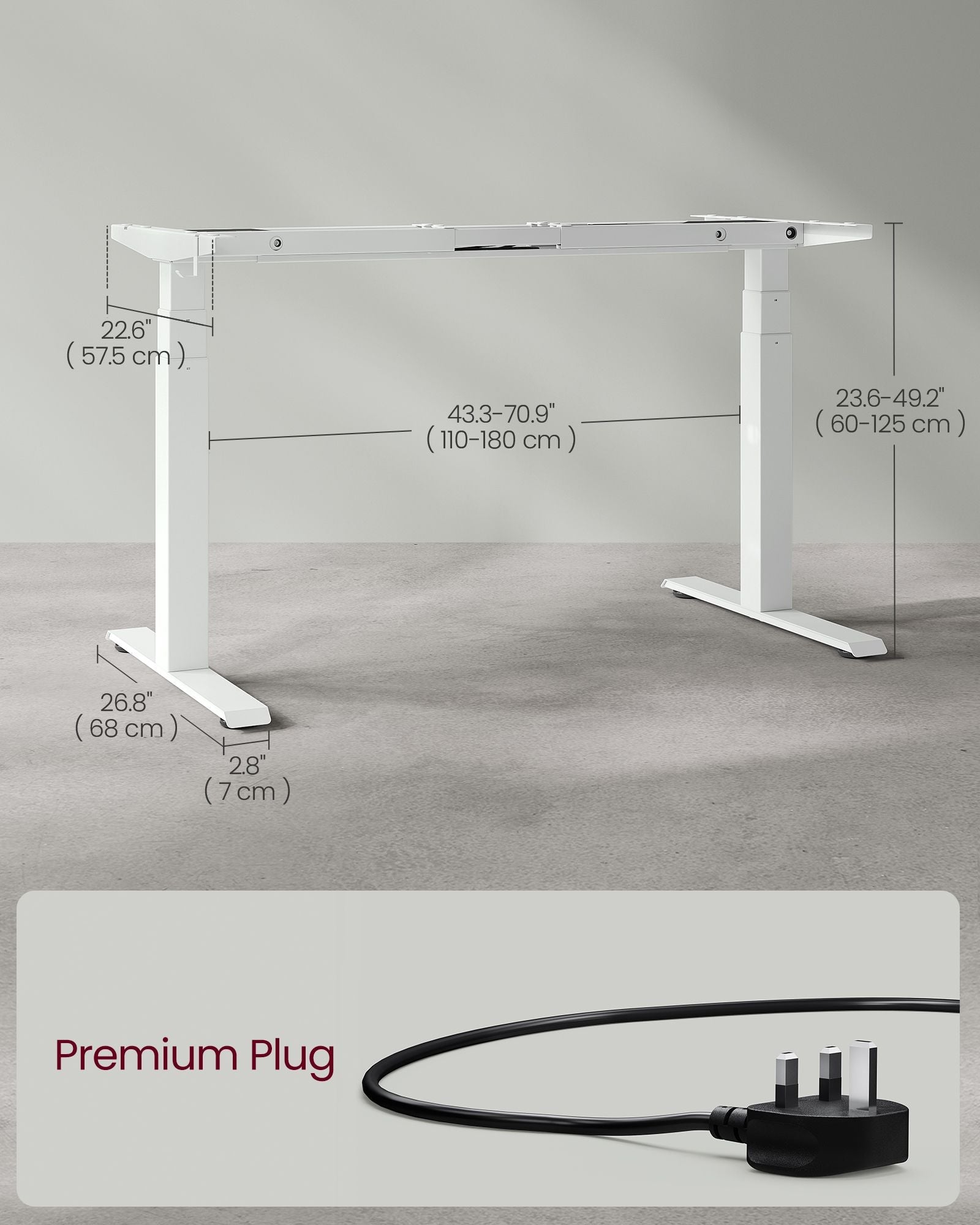 Electric Standing Desk Frame - Metal - Black - Height Adjustable with Double Motor and Memory Function