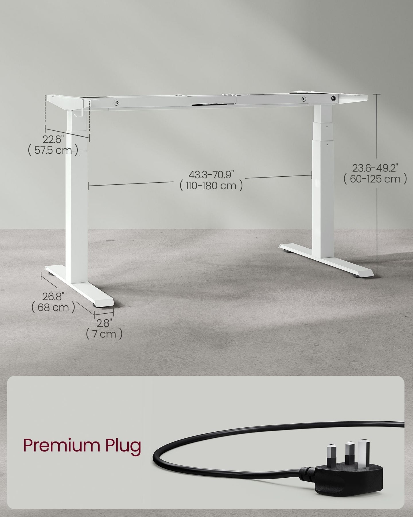 Electric Standing Desk Frame - Metal - Black - Height Adjustable with Double Motor and Memory Function