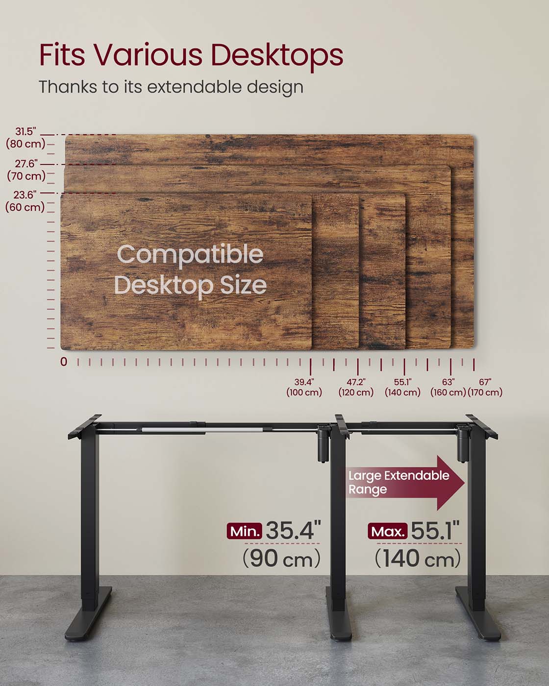 Electric Standing Desk Frame - Metal - Ink Black - Height Adjustable with Memory Function