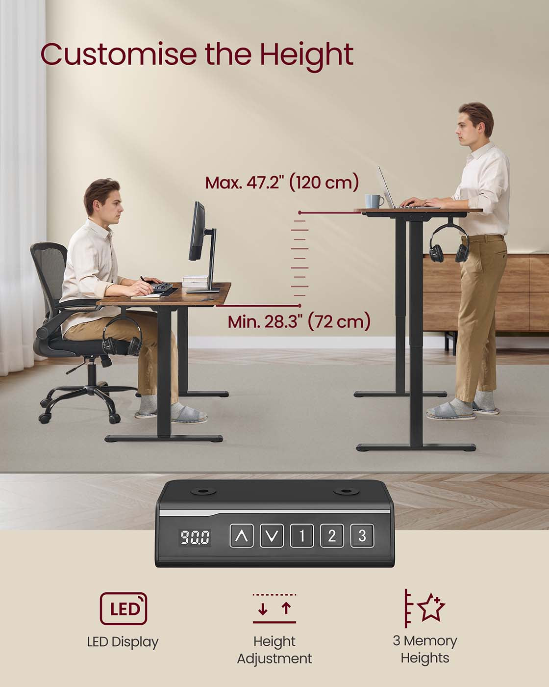 Electric Standing Desk Frame - Metal - Ink Black - Height Adjustable with Memory Function