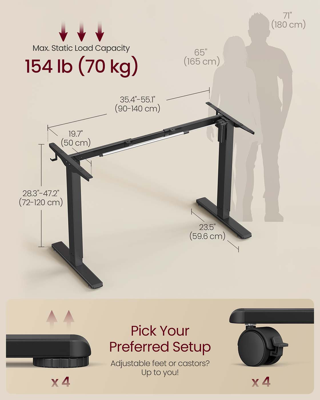 Electric Standing Desk Frame - Metal - Ink Black - Height Adjustable with Memory Function
