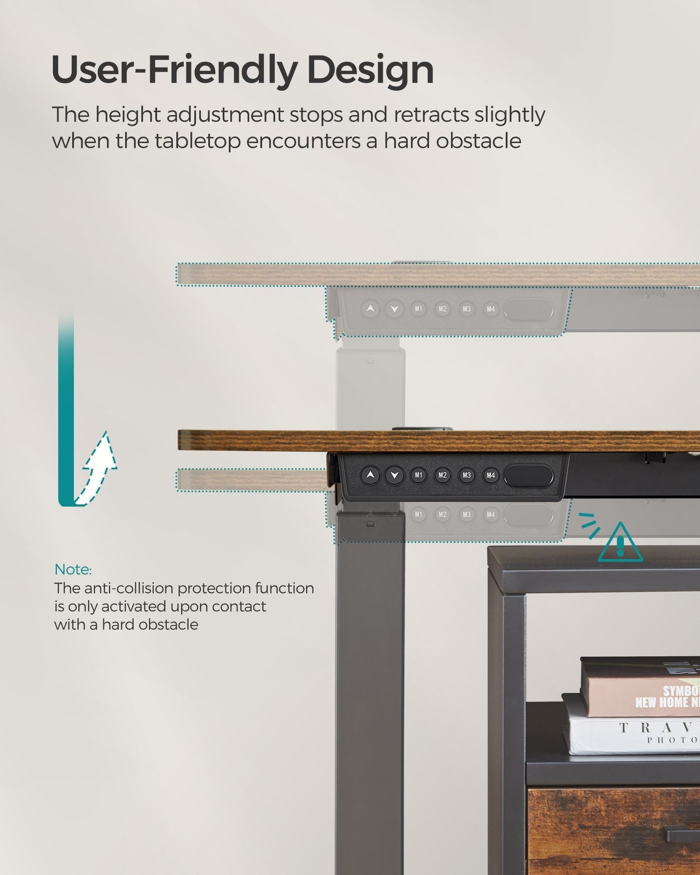 Height Adjustable Desk - Wood - Rustic Brown - Four Memorable Heights