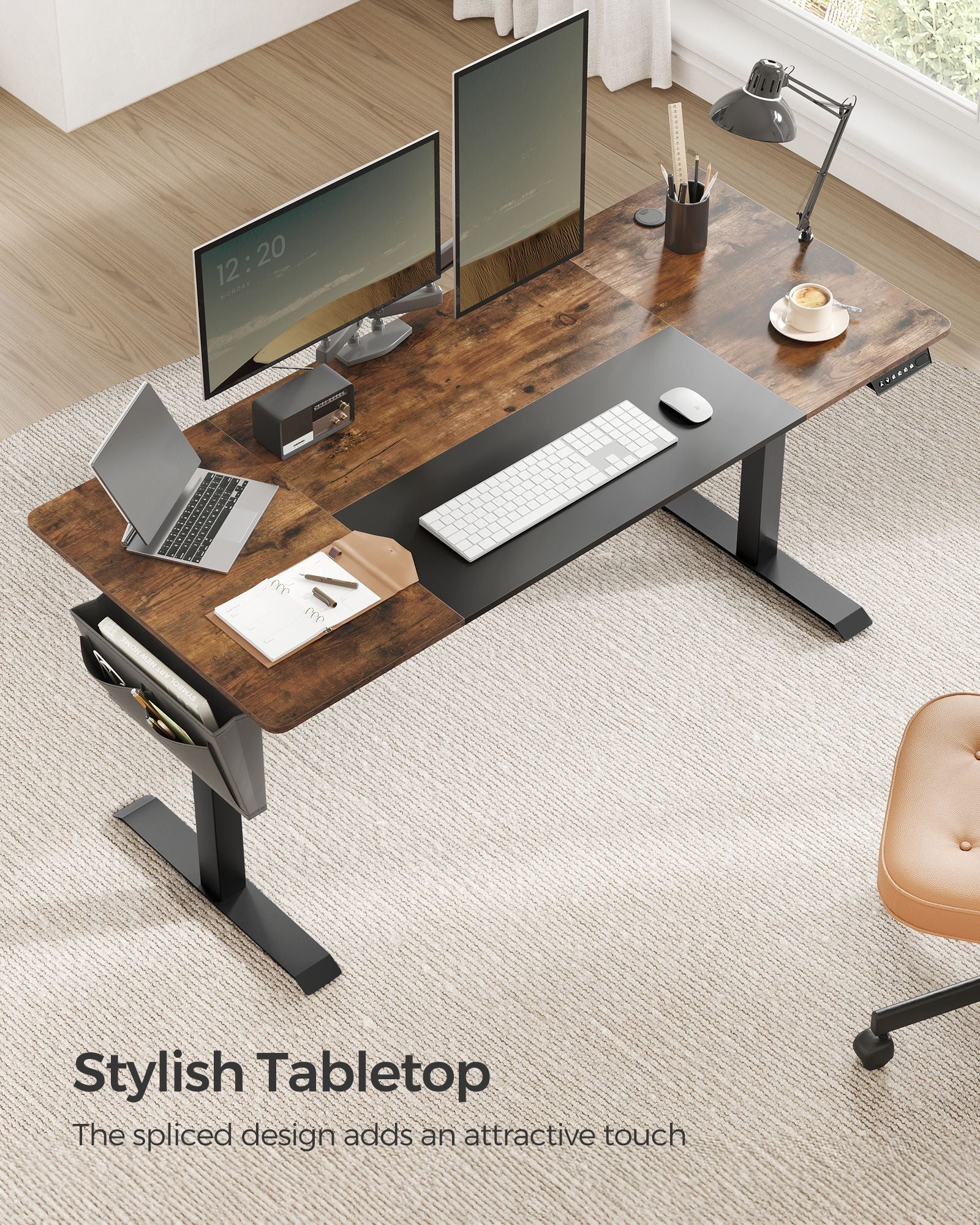Height Adjustable Desk - Wood - Rustic Brown - Four Memorable Heights