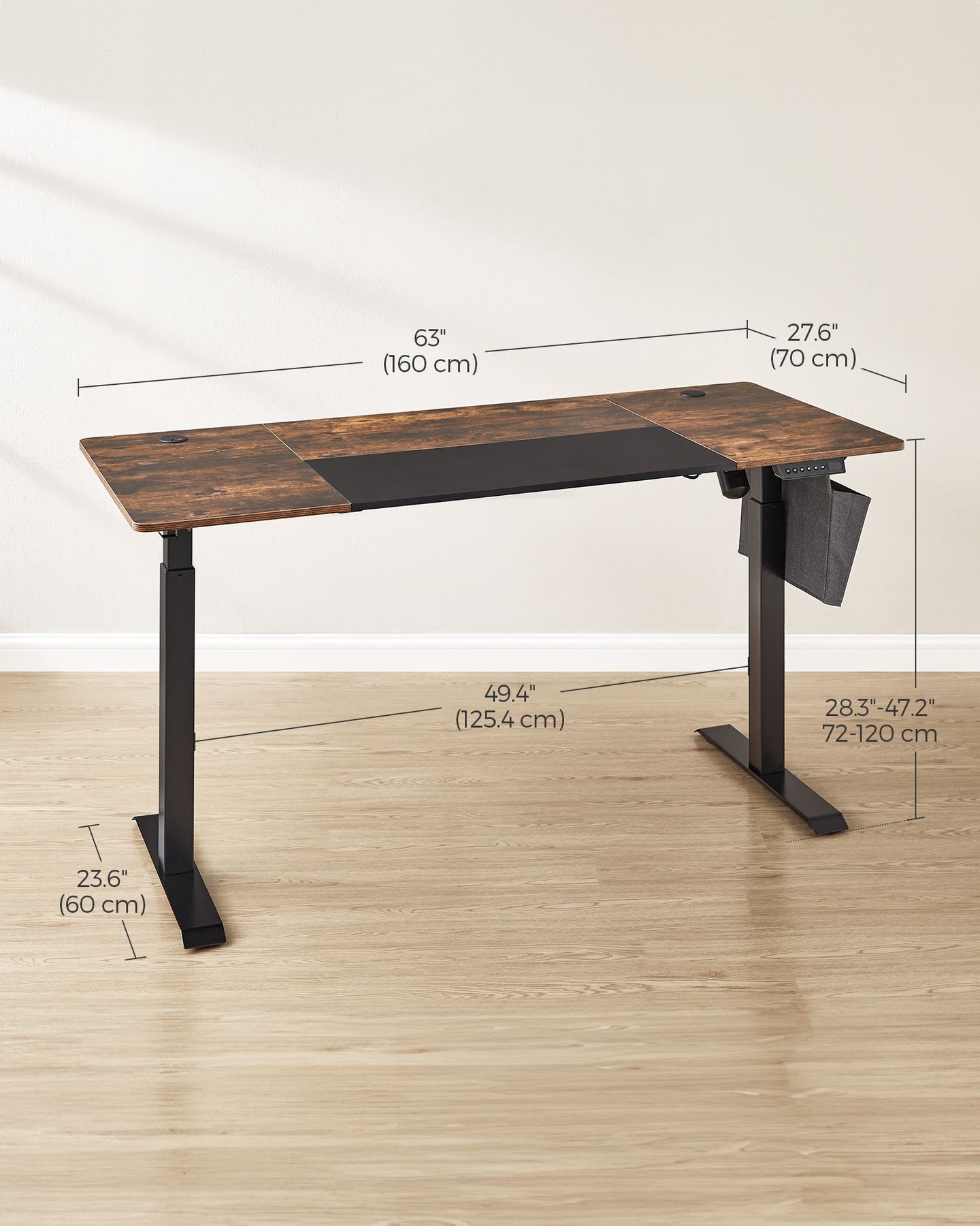 Height Adjustable Desk - Wood - Rustic Brown - Four Memorable Heights