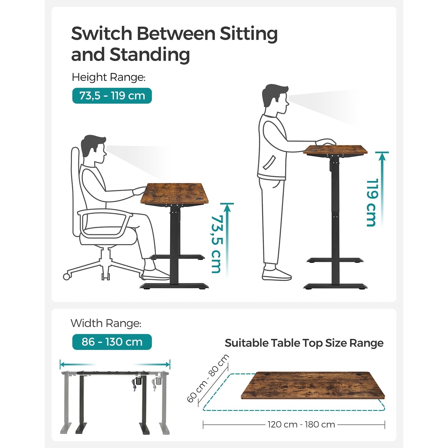 Height Adjustable Desk - Wood - Rustic Brown and Black - Electric with Memory Function