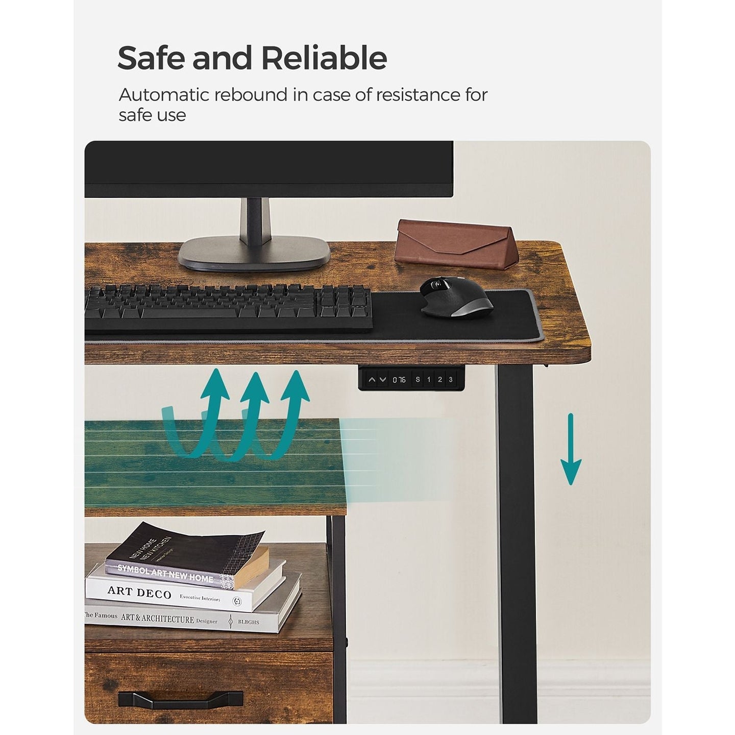 Height Adjustable Desk - Wood - Rustic Brown and Black - Electric with Memory Function