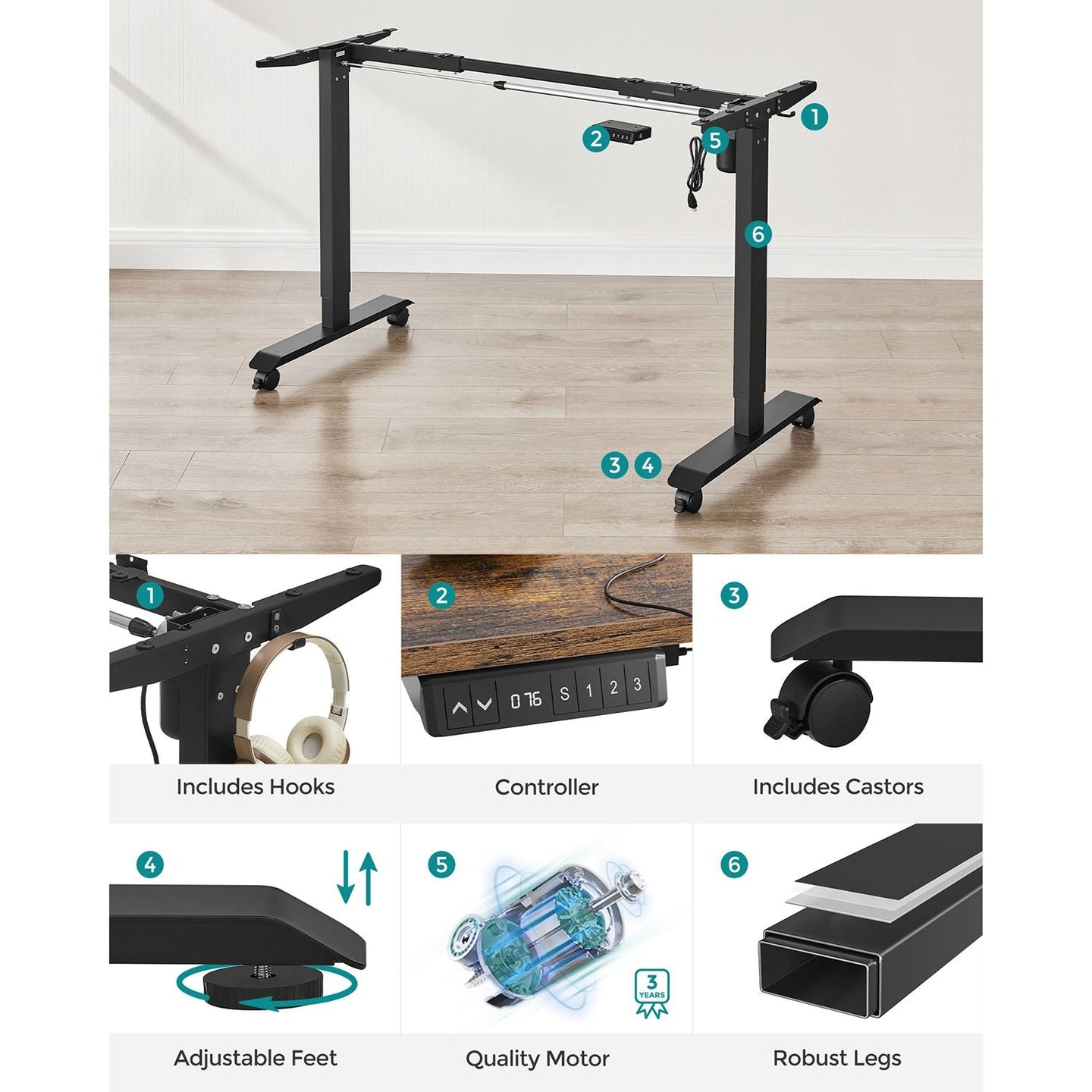 Height Adjustable Desk - Wood - Rustic Brown and Black - Electric with Memory Function