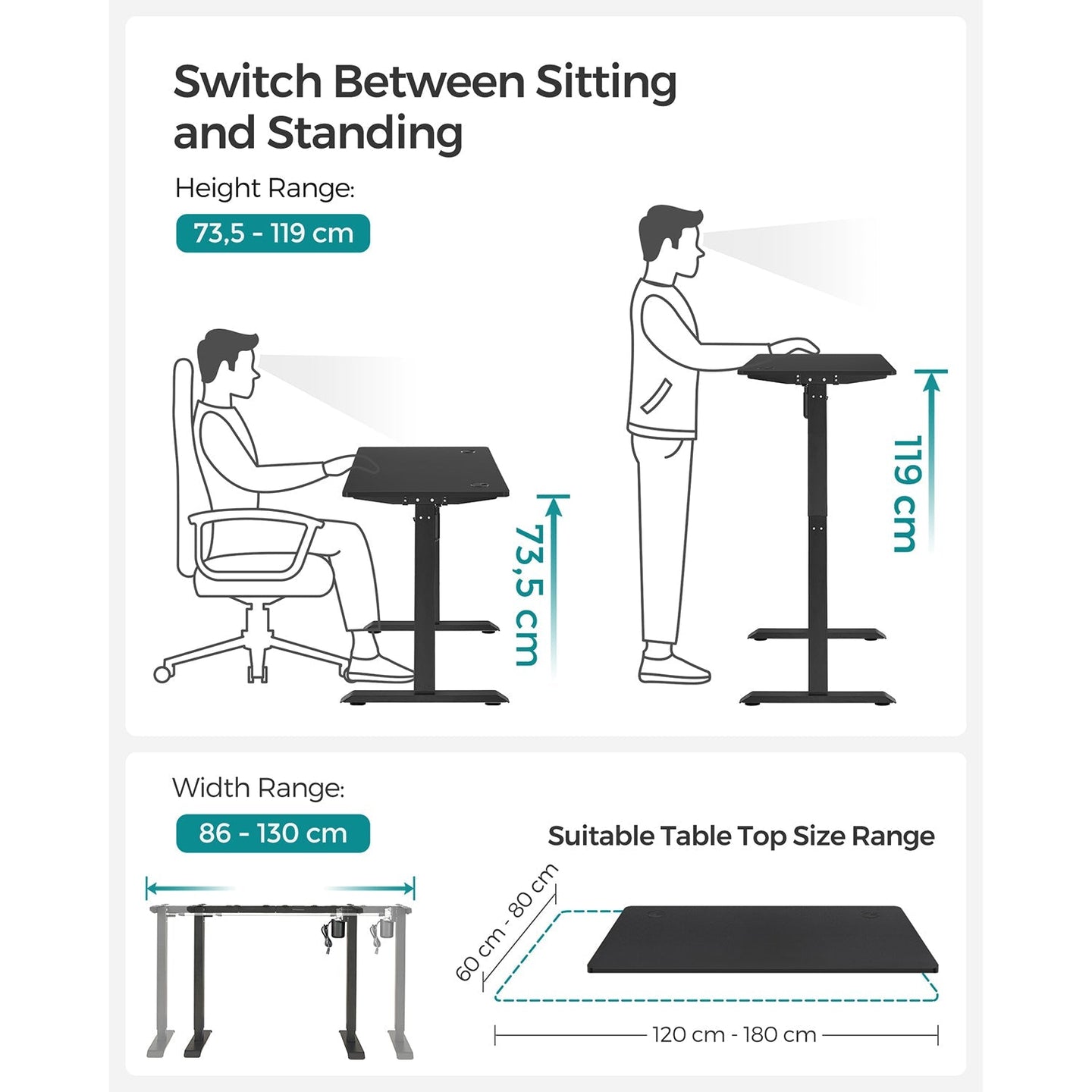 Height Adjustable Electric Standing Desk - Wood - Black - Memory Function with Continuous Height Adjustment