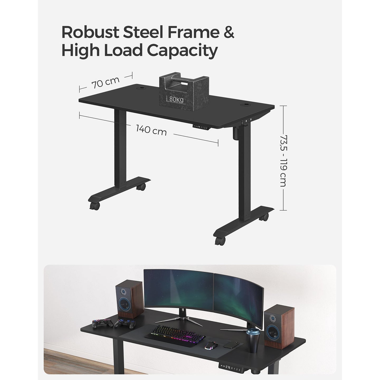 Height Adjustable Electric Standing Desk - Wood - Black - Memory Function with Continuous Height Adjustment