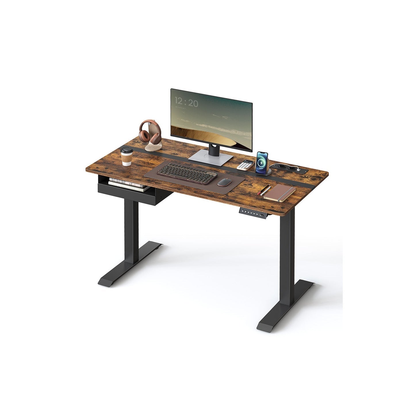 Height Adjustable Electric Standing Desk - MDF - Rustic Brown and Black - Continuous Adjustment with Memory Function