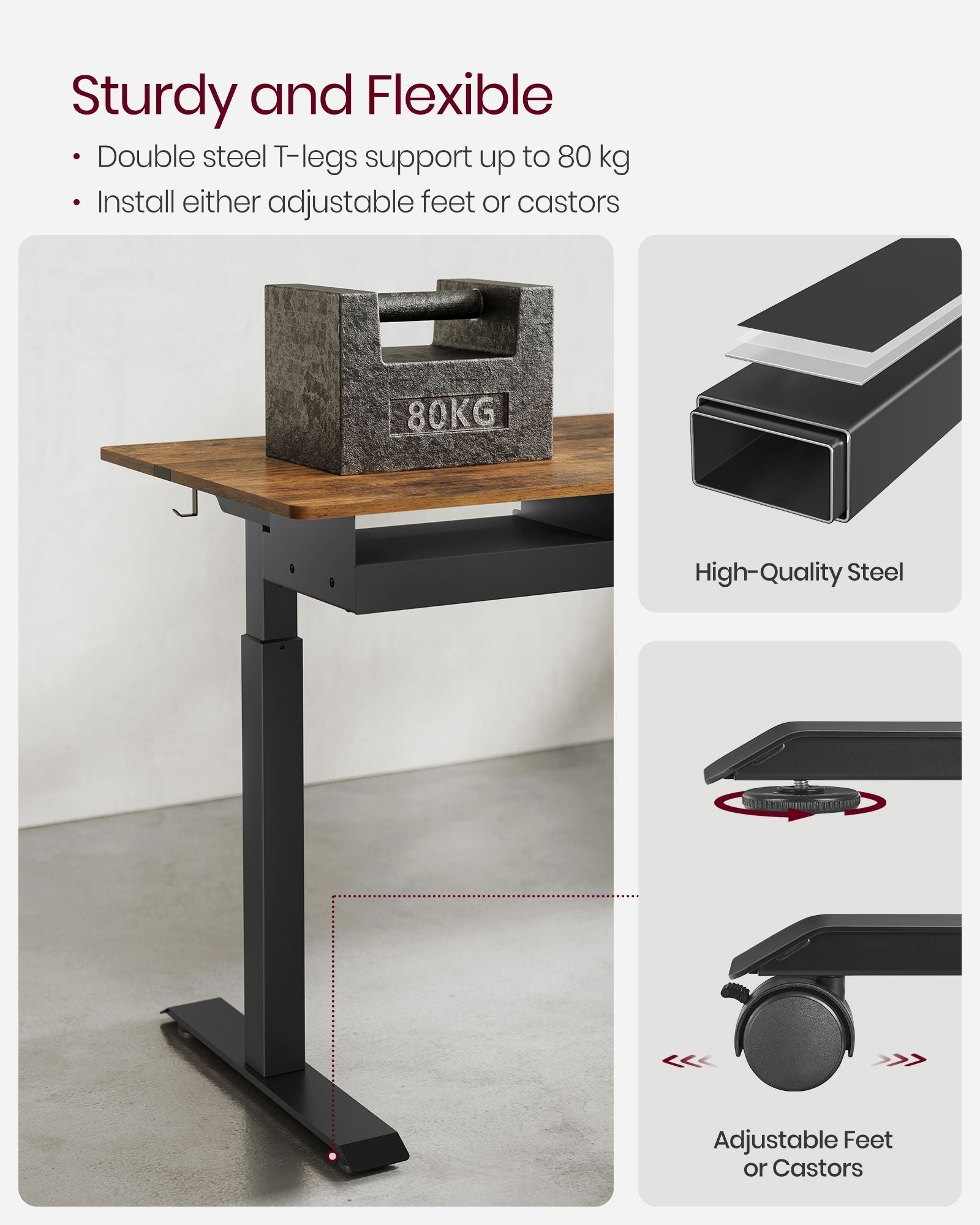 Height Adjustable Electric Standing Desk - MDF - Rustic Brown and Black - Continuous Adjustment with Memory Function