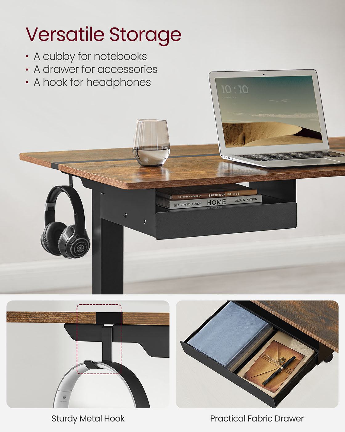 Electric Standing Desk - Particle Board - Rustic Brown and Black - Height Adjustable with Memory Function