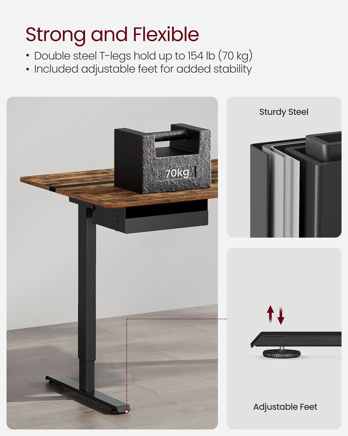 Electric Standing Desk - Particle Board - Rustic Brown and Black - Height Adjustable with Memory Function