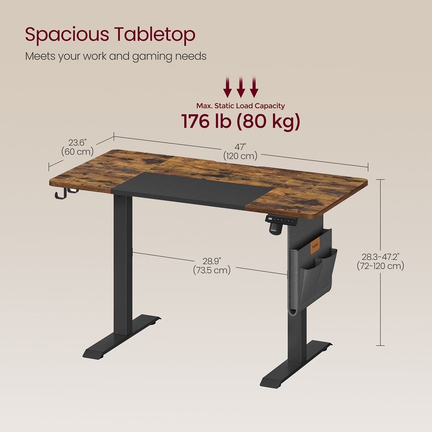 Electric Standing Desk - Metal - Natural Finish - Height Adjustable with Memory Function and Storage Solutions