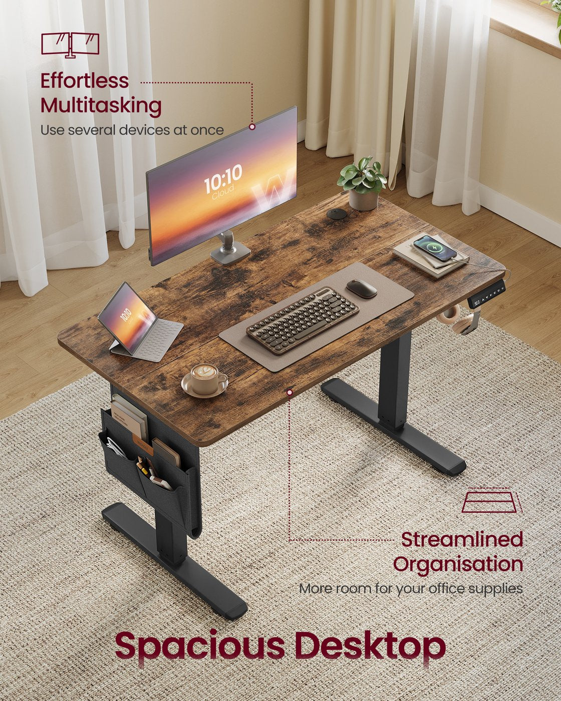 Height Adjustable Desk - Engineered Wood - Cloud White - Electric with 4 Memory Heights and Storage Pocket