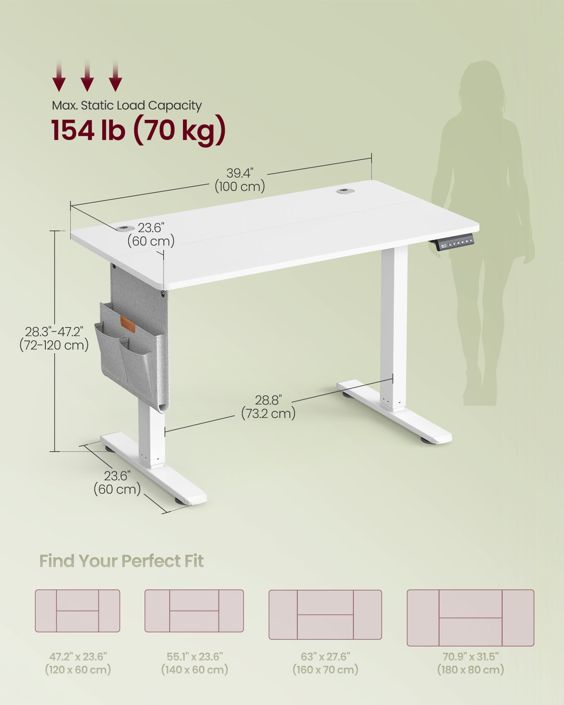 Height Adjustable Desk - Engineered Wood - Cloud White - Electric with 4 Memory Heights and Storage Pocket