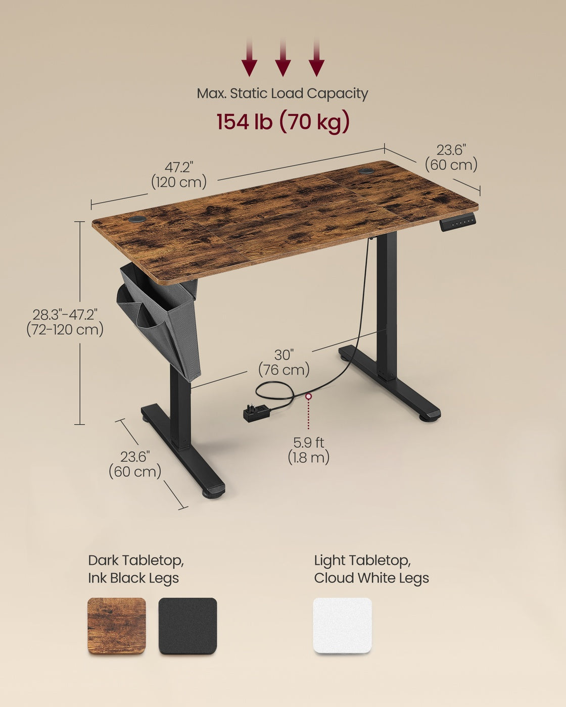 Height Adjustable Desk - Cloud White - Electric