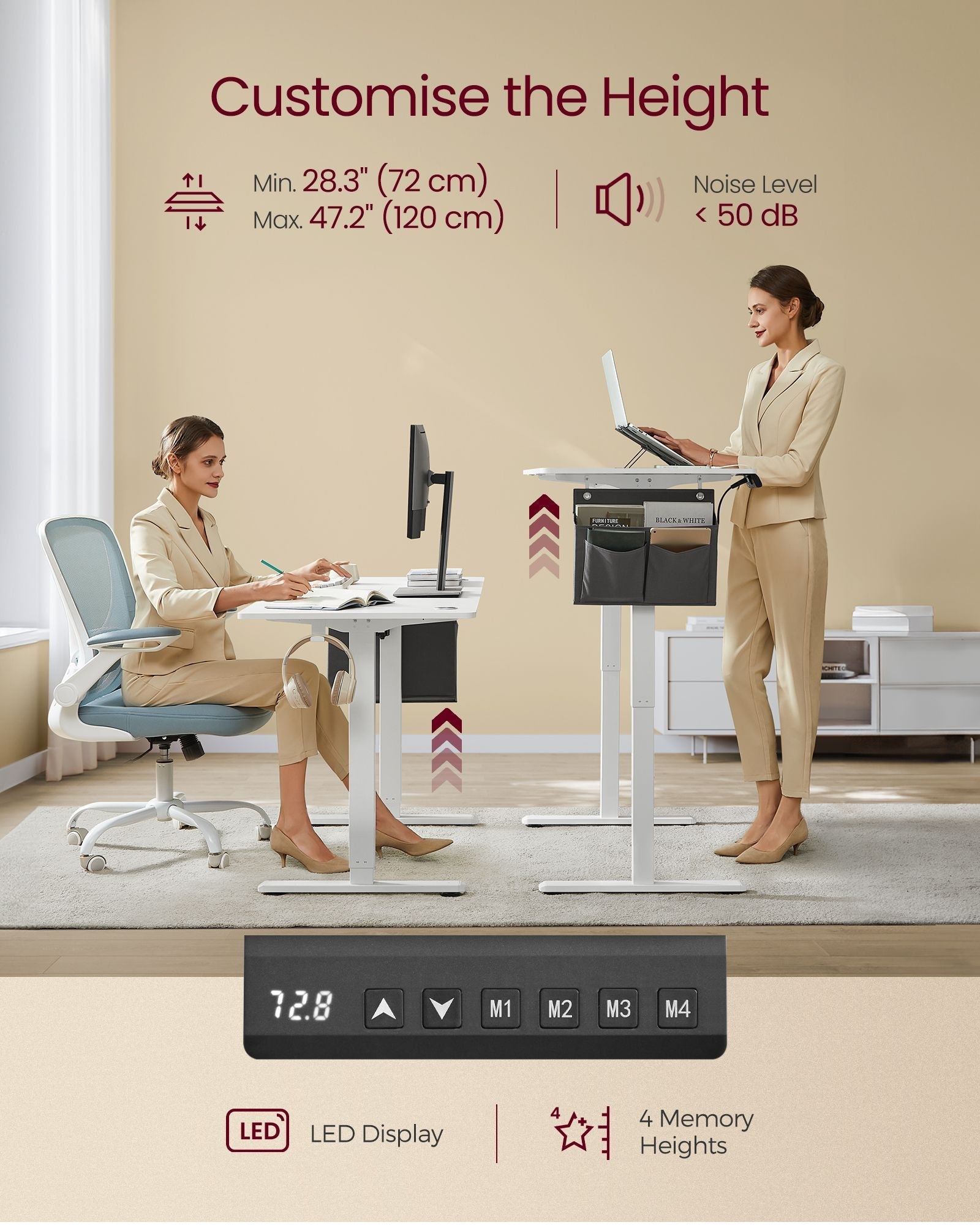 Height Adjustable Desk - Cloud White - Electric