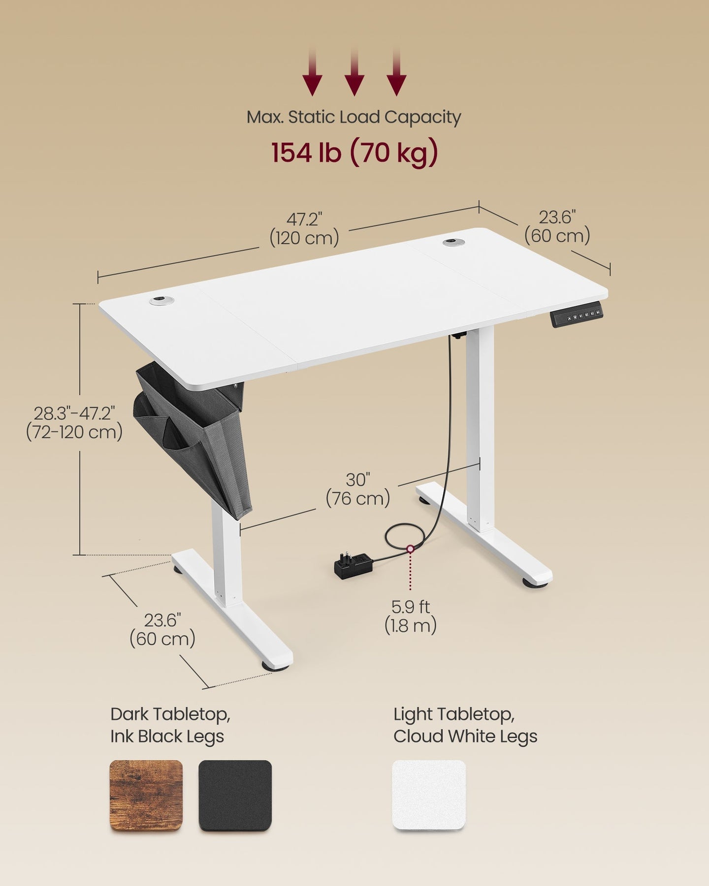 Height Adjustable Desk - Cloud White - Electric