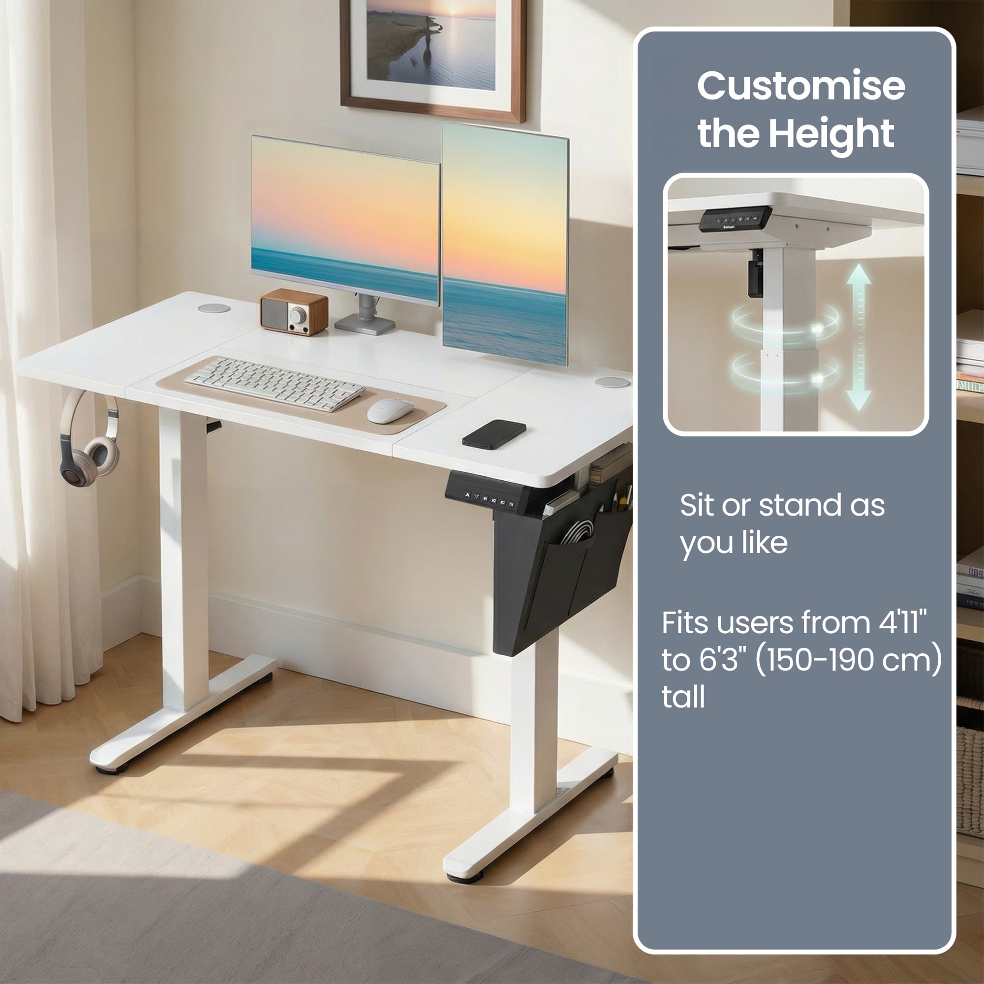 Electric Standing Desk - 60L - Particleboard - Height Adjustable