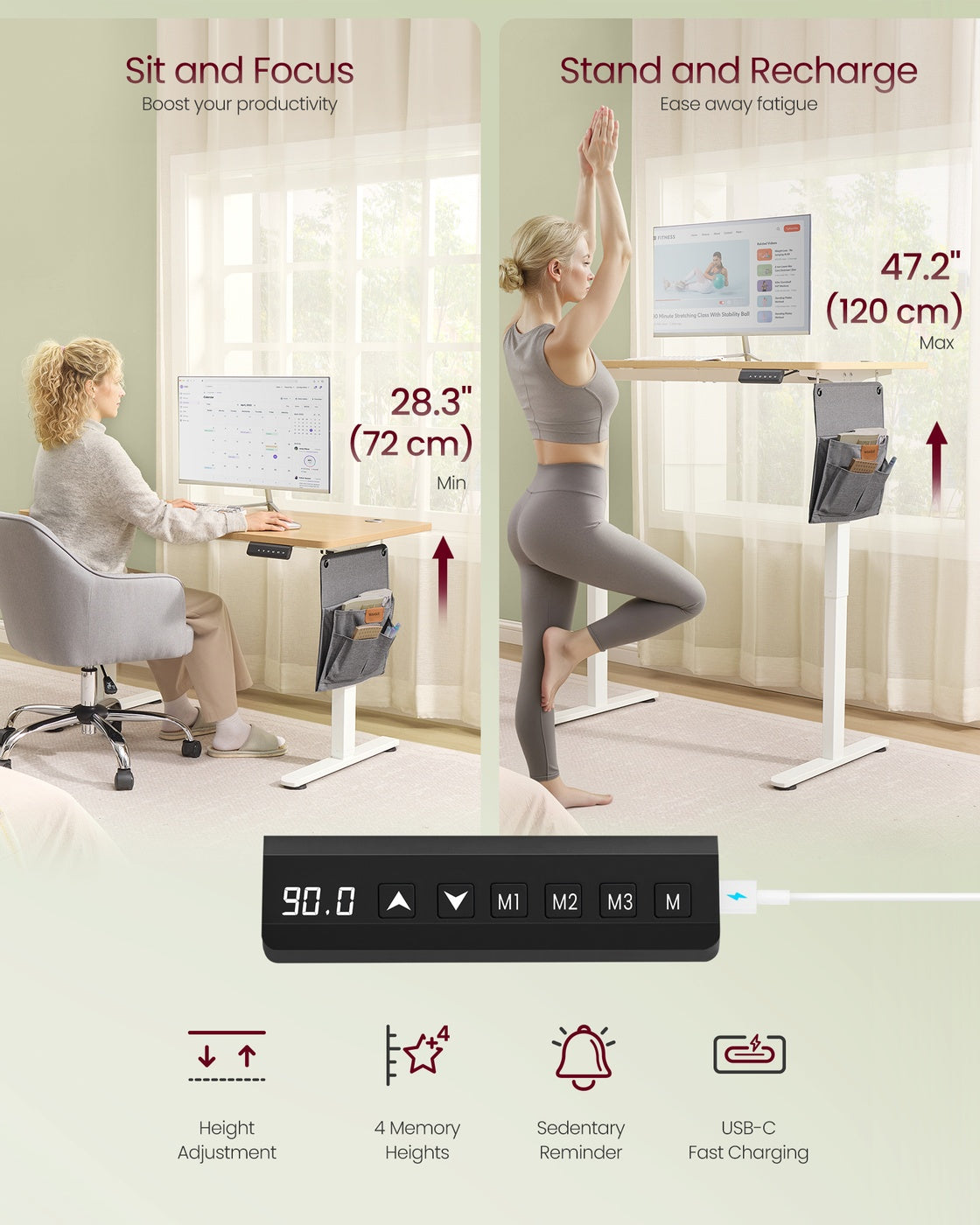 Electric Standing Desk - Metal - Cloud White - Height Adjustable with 4 Memory Heights and Storage Pocket