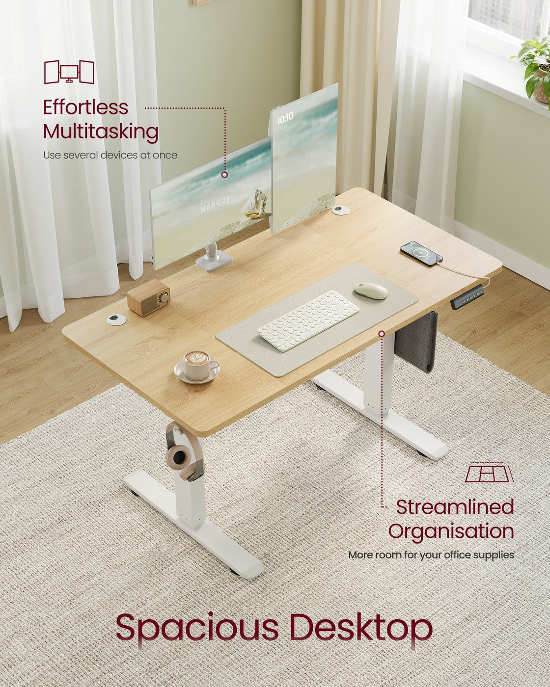 Electric Standing Desk - Metal - Cloud White - Height Adjustable with 4 Memory Heights and Storage Pocket