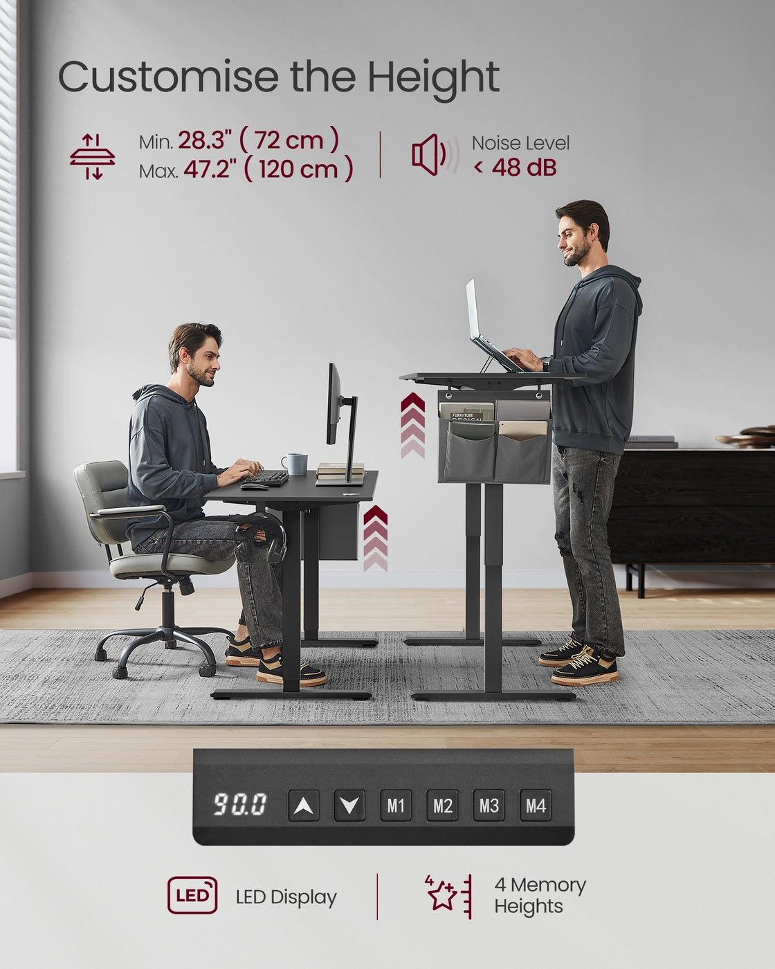 Height Adjustable Desk - Engineered Wood - Cloud White - Electric with 4 Memory Heights and Storage Pocket