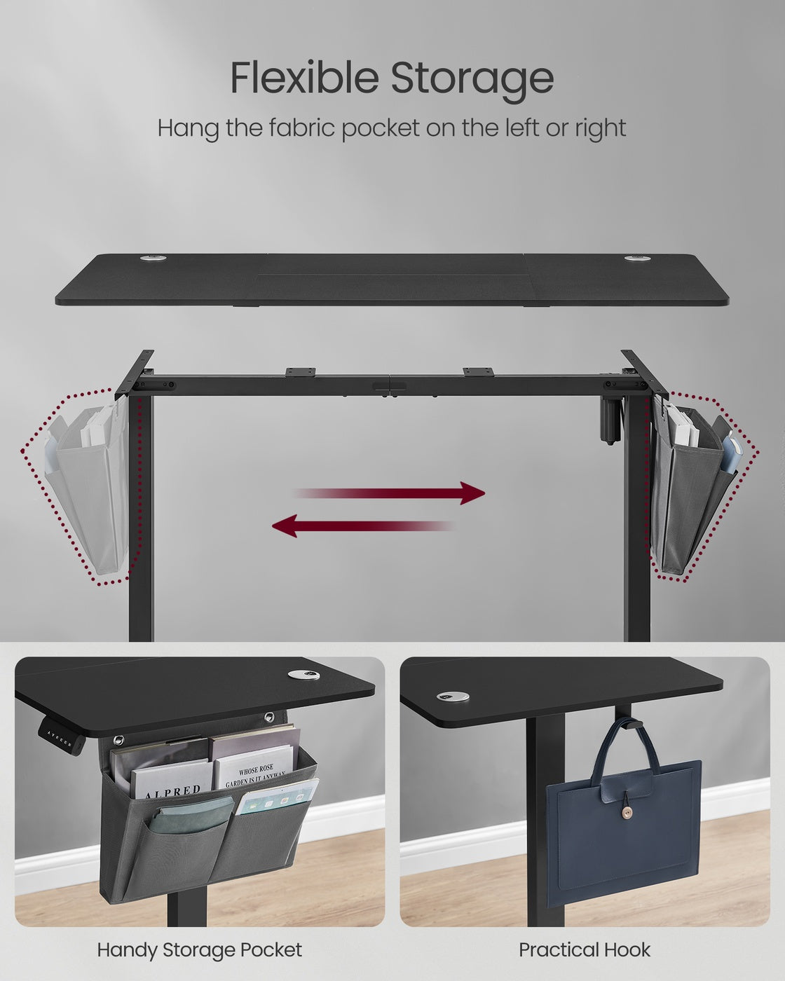 Height Adjustable Desk - Engineered Wood - Cloud White - Electric with 4 Memory Heights and Storage Pocket
