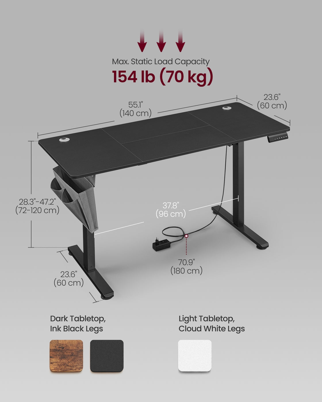 Height Adjustable Desk - Engineered Wood - Cloud White - Electric with 4 Memory Heights and Storage Pocket